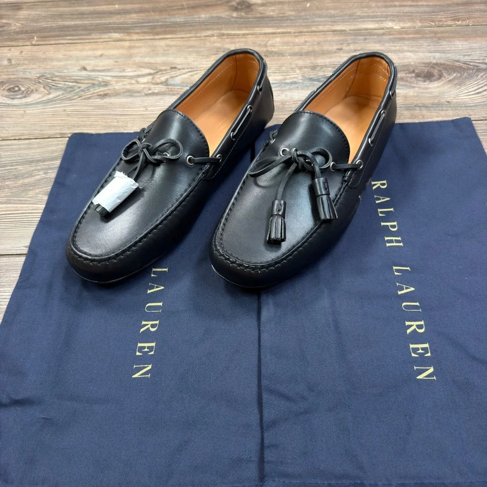 Ralph Lauren Purple Label Men 11 D Harold Tassel Loafers Black Leather Italy NEW